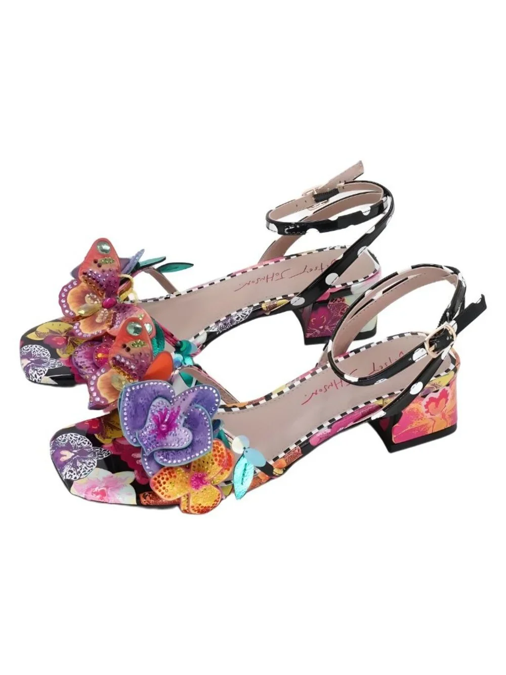Betsey Johnson Maranda Black Multi Floral Butterfly Applique Block Sz 6.5M